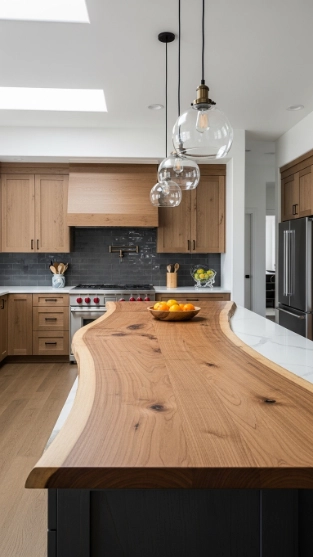 Curved Edge Wood Kitchen Countertops for Soft Architectural Flow