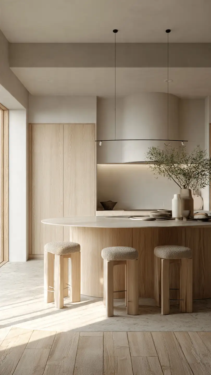 Curved Scandinavian Kitchen Island for Softer Contemporary Interiors