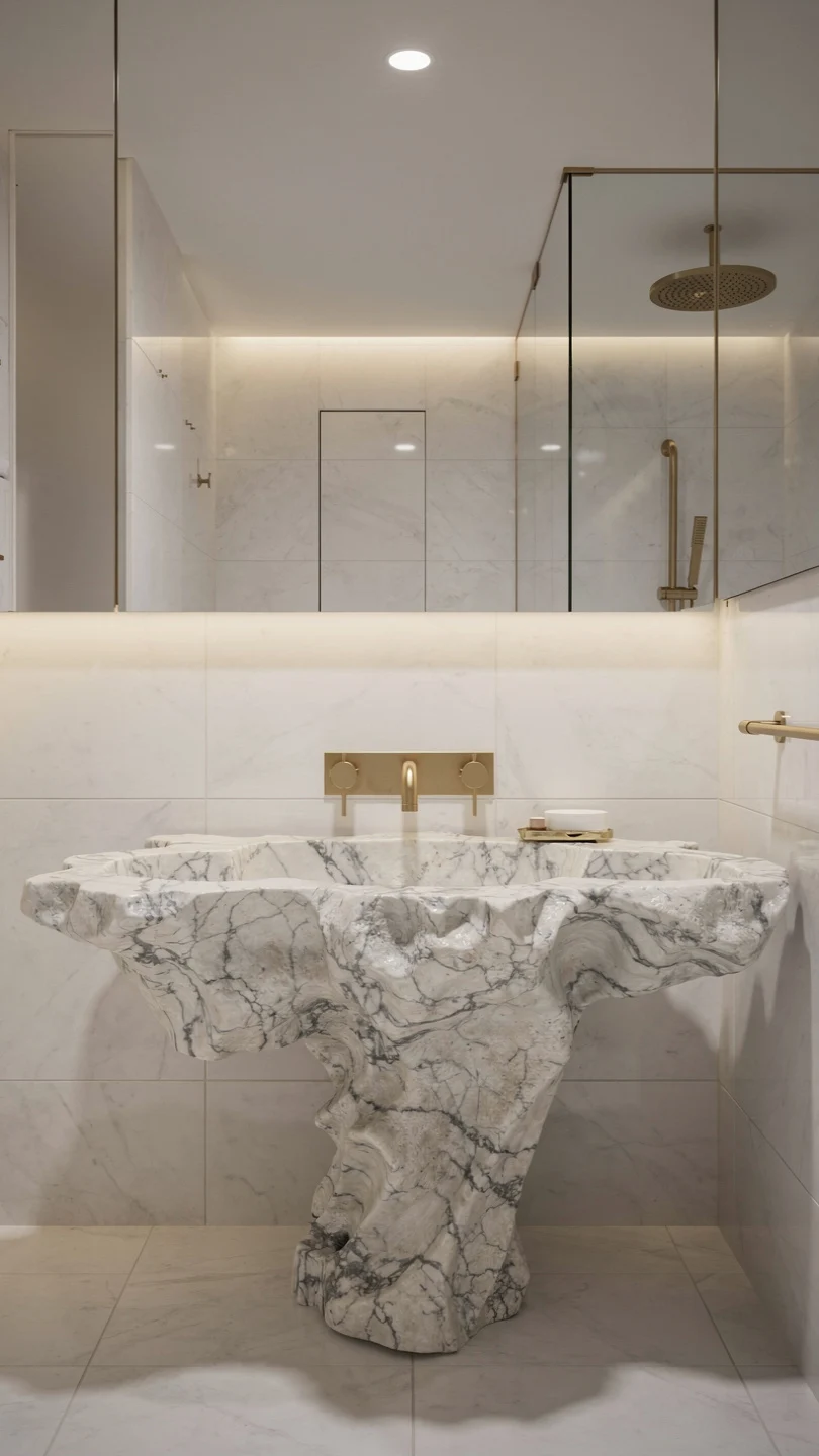 Custom Carved Calacatta Marble Sink for Artistic Interiors