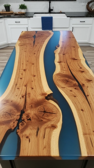 Custom Epoxy River Kitchen Countertops with Artistic Appeal