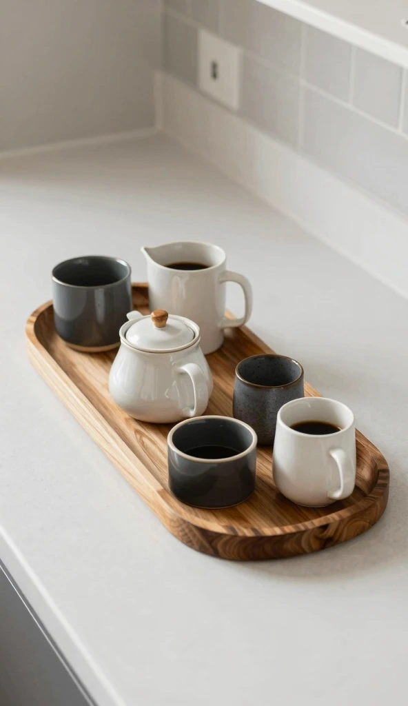 Decorative Tray-Based Kitchen Countertop Styling Organization