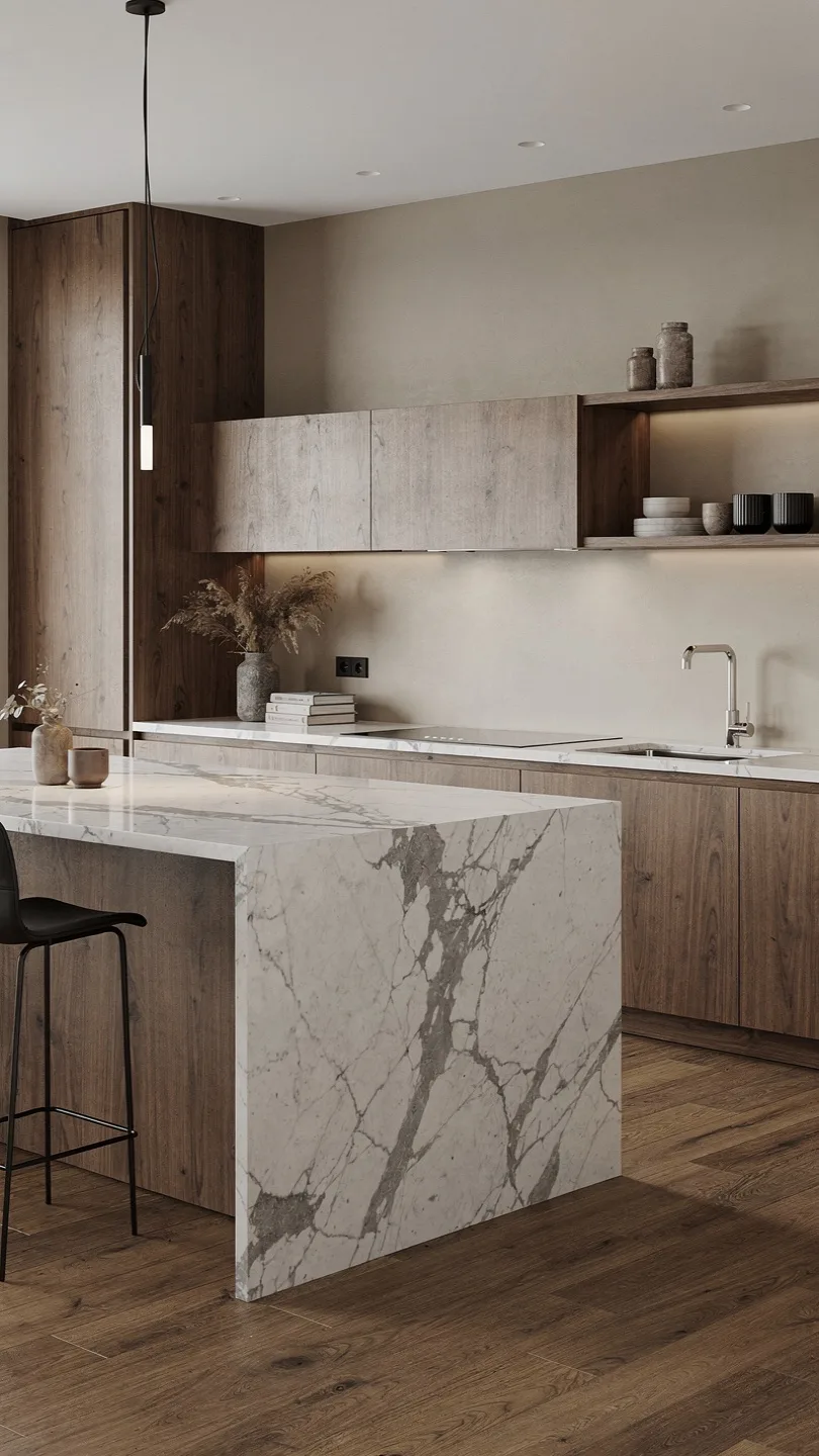 Design a Minimalist Calacatta Marble Kitchen with Sleek Hardware