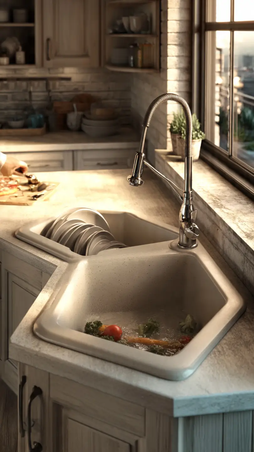 Double Basin Corner Kitchen Sink for Busy Family Kitchens