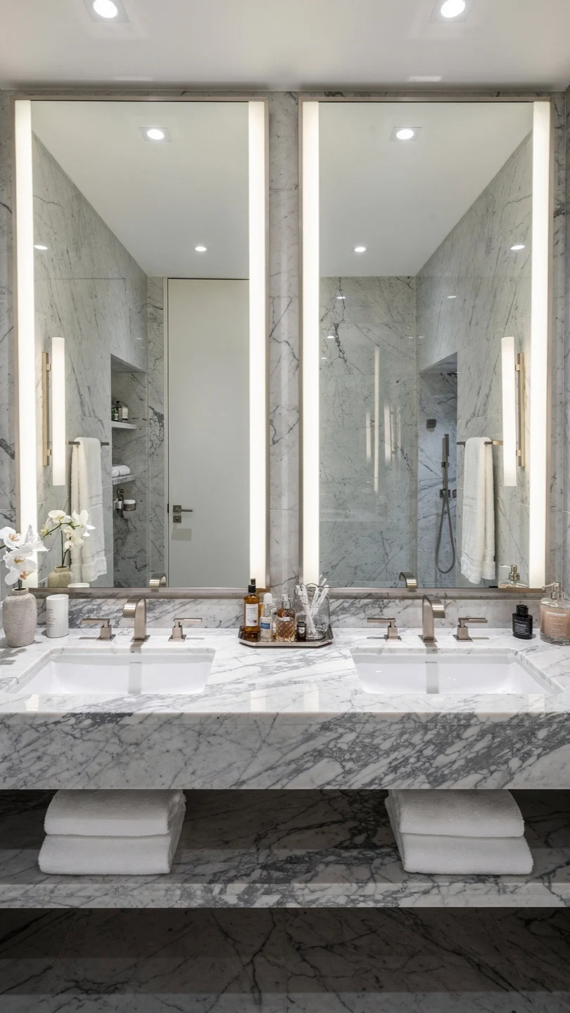 Double Calacatta Marble Sink Vanity for Shared Family Bathrooms
