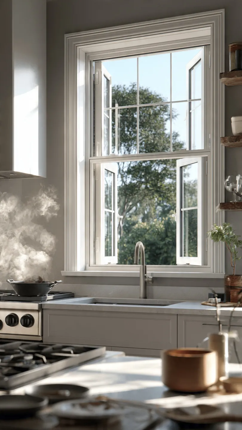 Double-Hung Kitchen Window for Flexible Ventilation Control