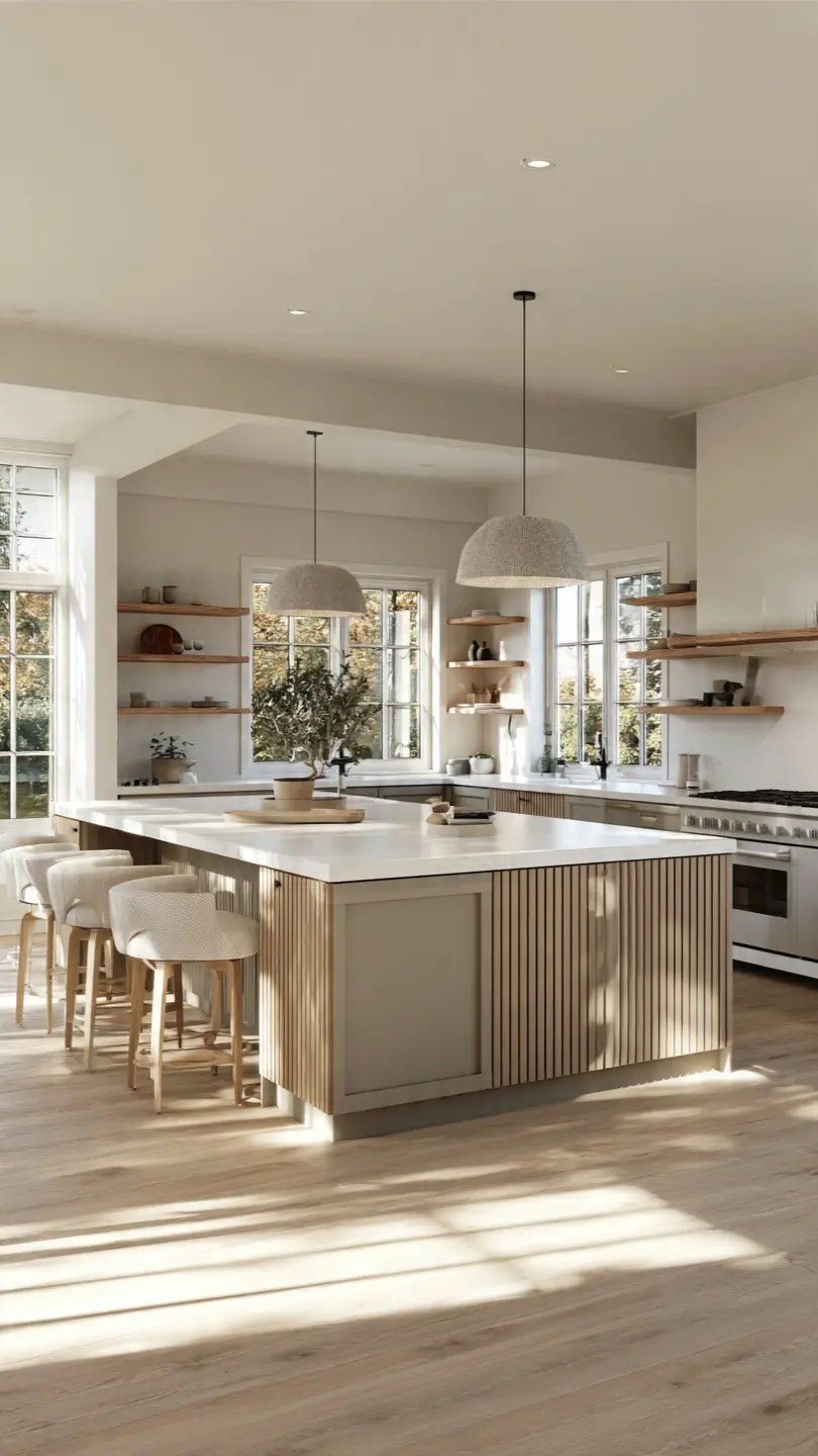 Double-Tone Scandinavian Kitchen Island With Soft Neutral Colors