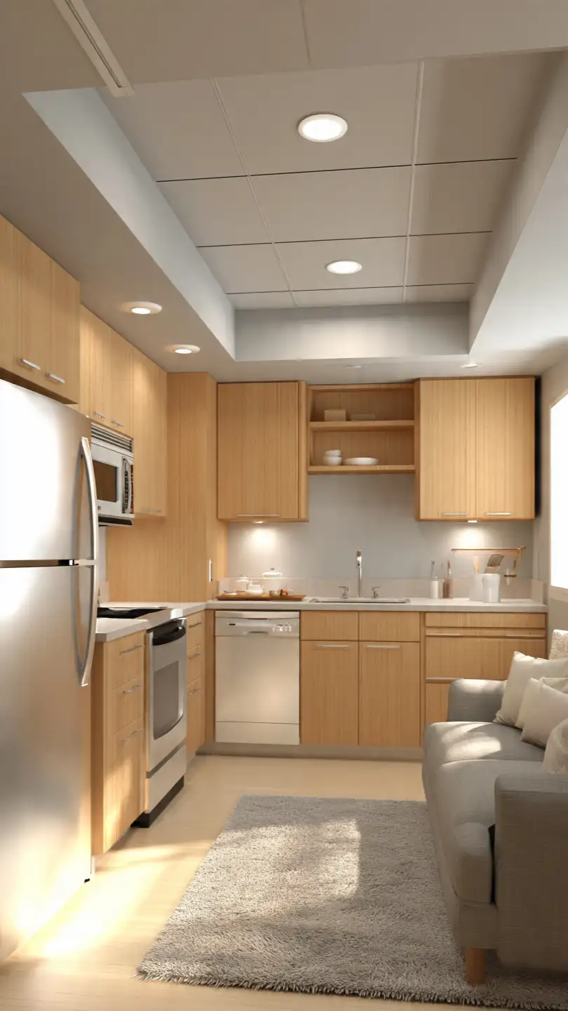 Eco-Friendly Basement Kitchenette with Stove and Sustainable Materials