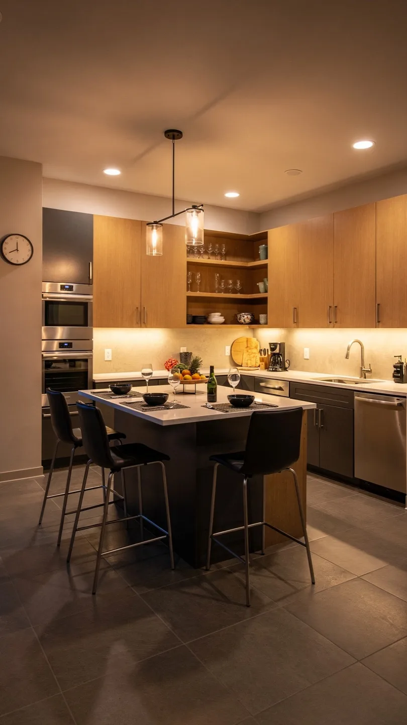 Entertainment-Focused Basement Kitchenette with Island Setup