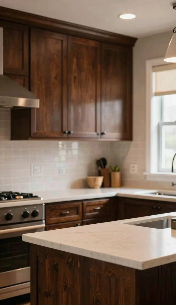 Espresso Cabinets with Beige Countertops