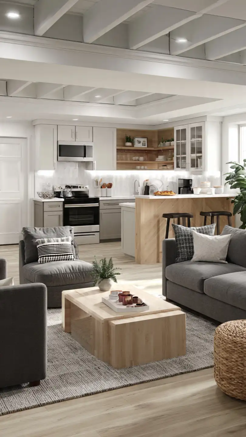 Family-Friendly Basement Kitchenette with Stove and Snack Bar