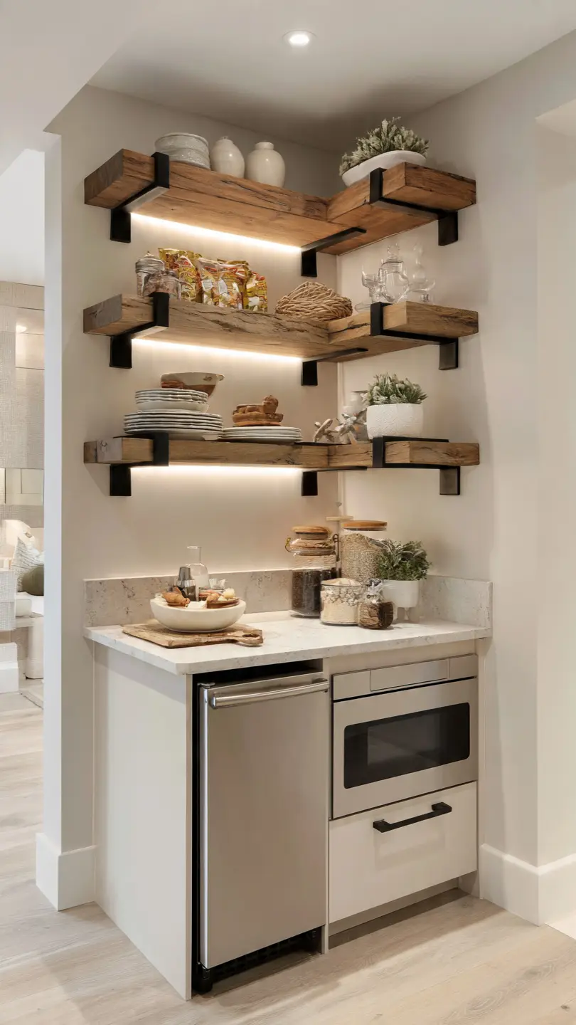 Floating Shelf Basement Kitchenette No Sink Design