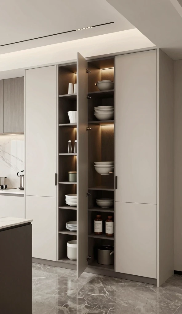 Floor-To-Ceiling Kitchen Cabinets With Hidden Storage