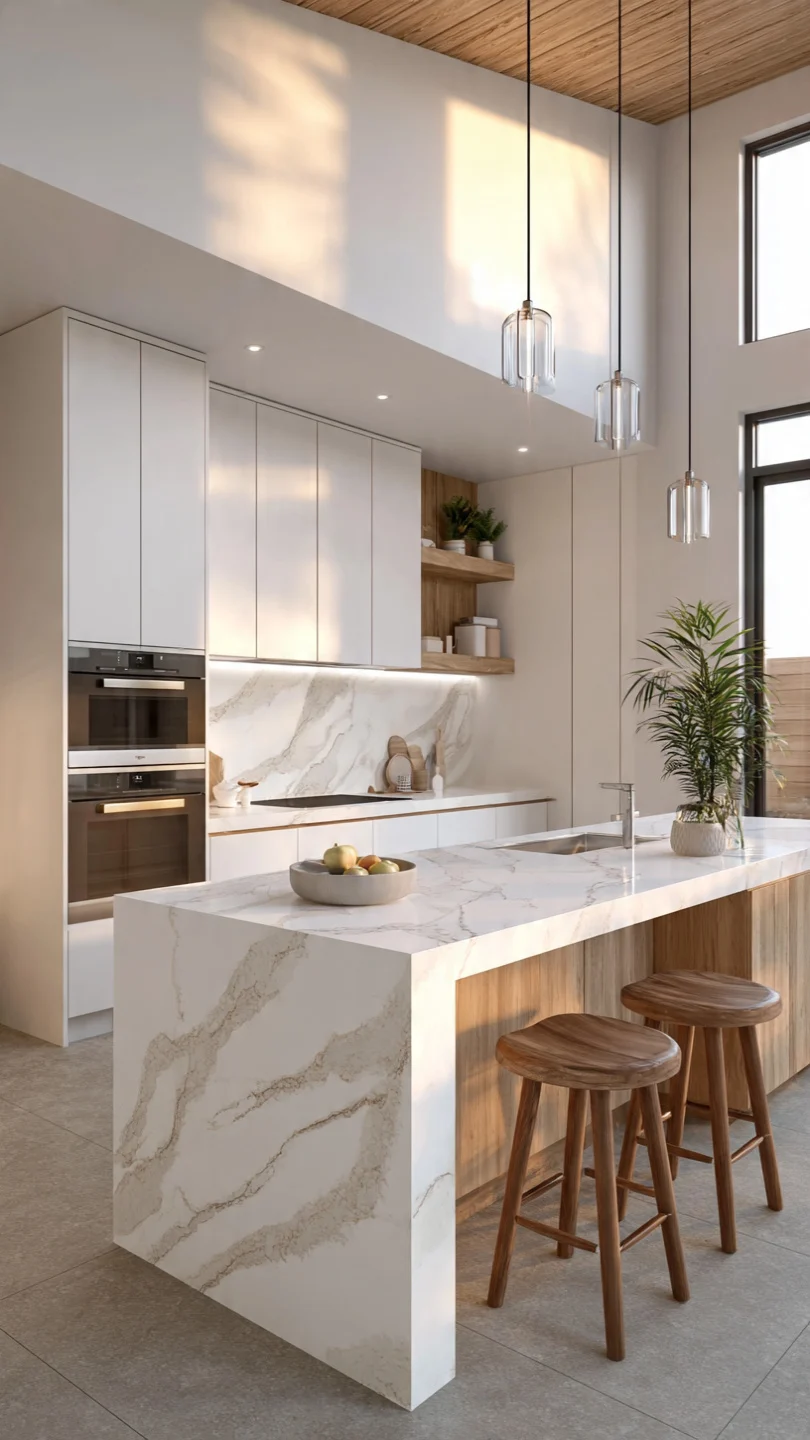Full Slab Scandinavian Kitchen Backsplash