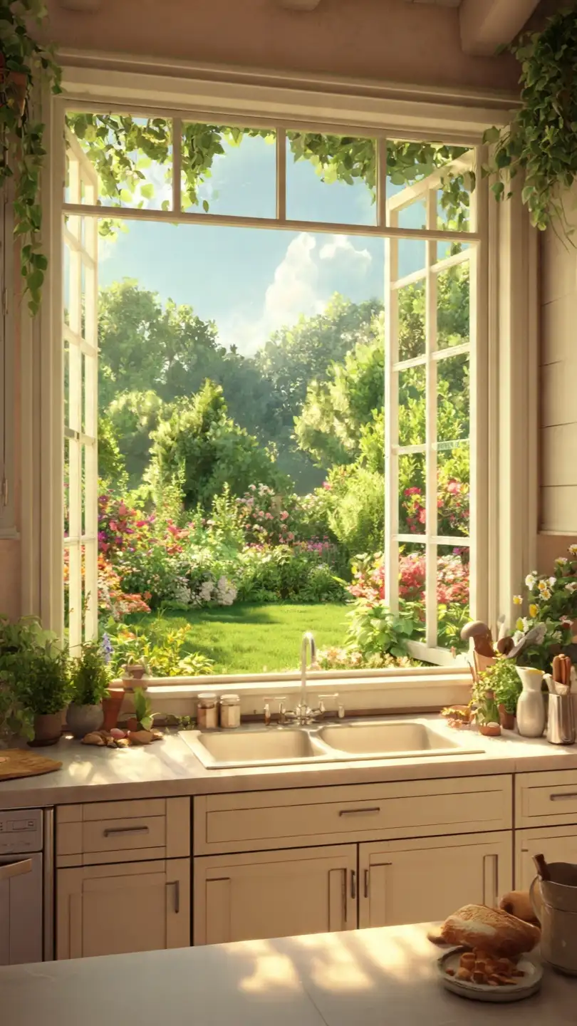 Garden-Facing Kitchen Window Above Sink for Natural Serenity