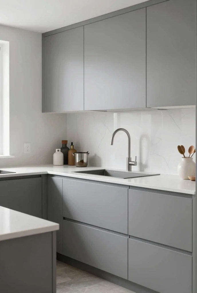 Gray Cabinets with White Countertops