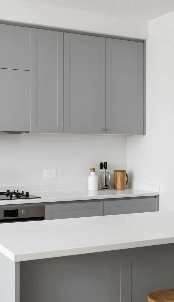 Gray Cabinets with White Quartz Countertops