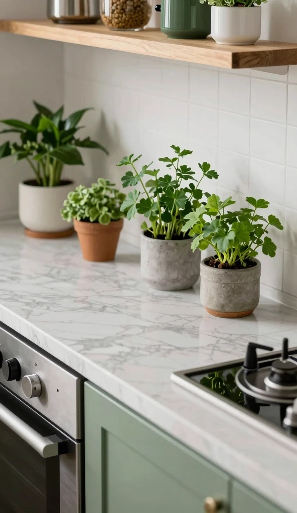 Green-Inspired Kitchen Countertop Styling Using Natural Elements