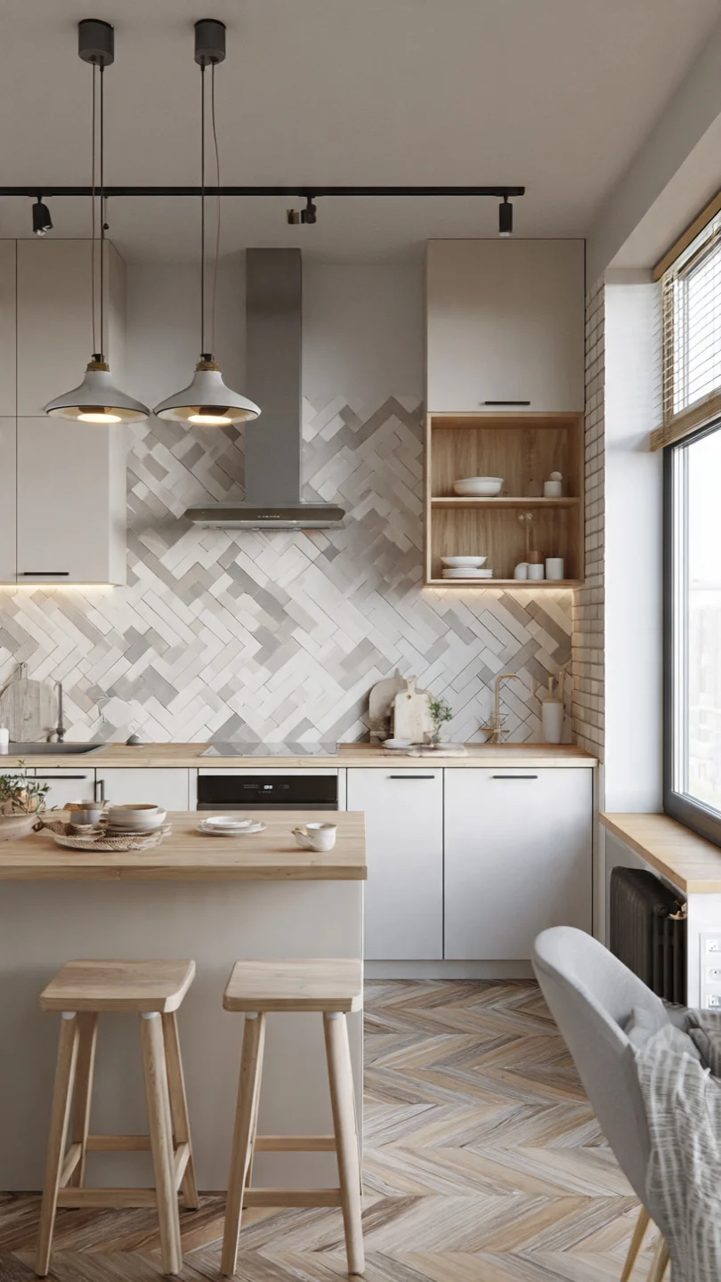 Herringbone Scandinavian Kitchen Backsplash