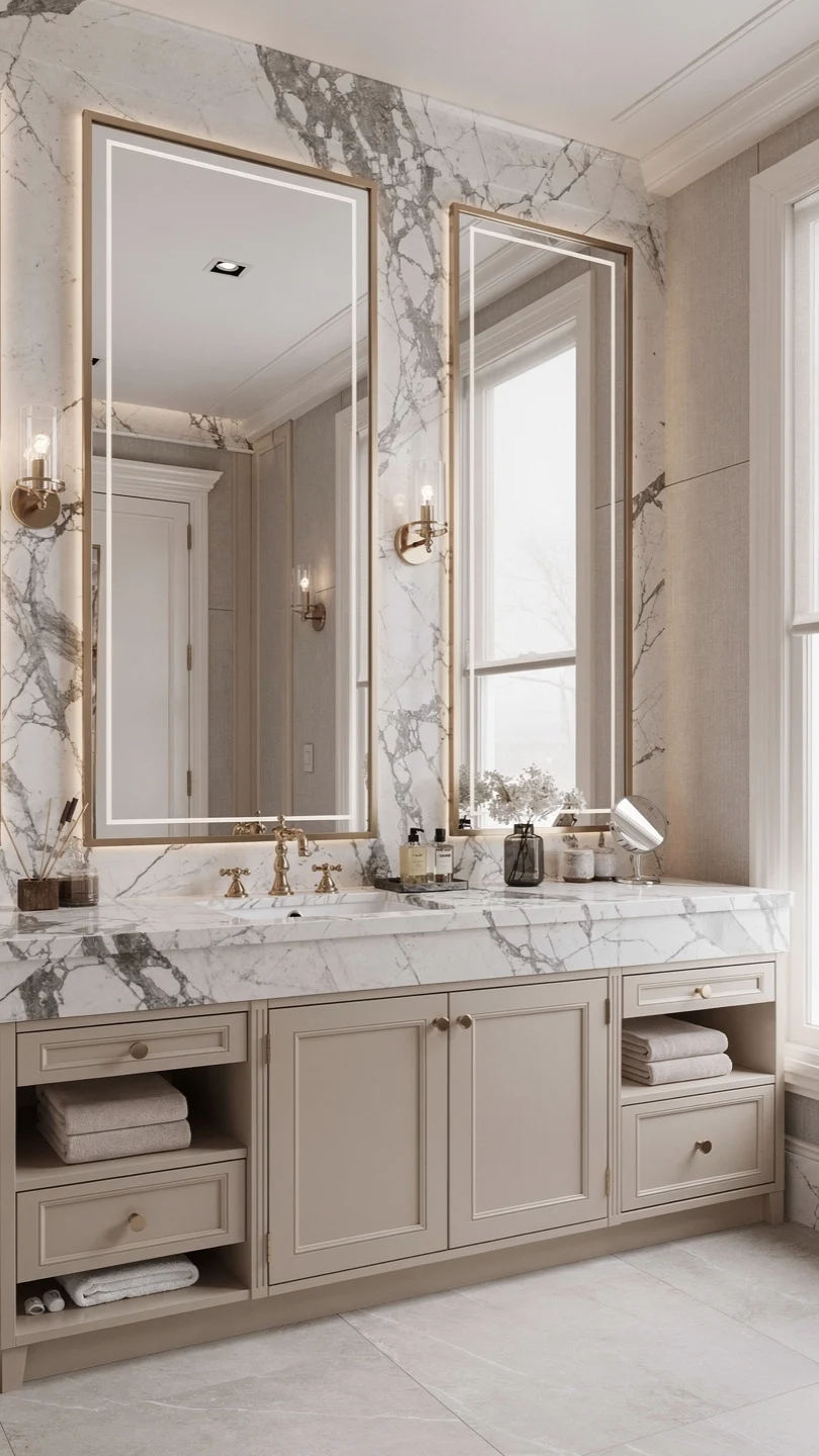 Hotel Style Master Bathroom Featuring a Calacatta Marble Sink