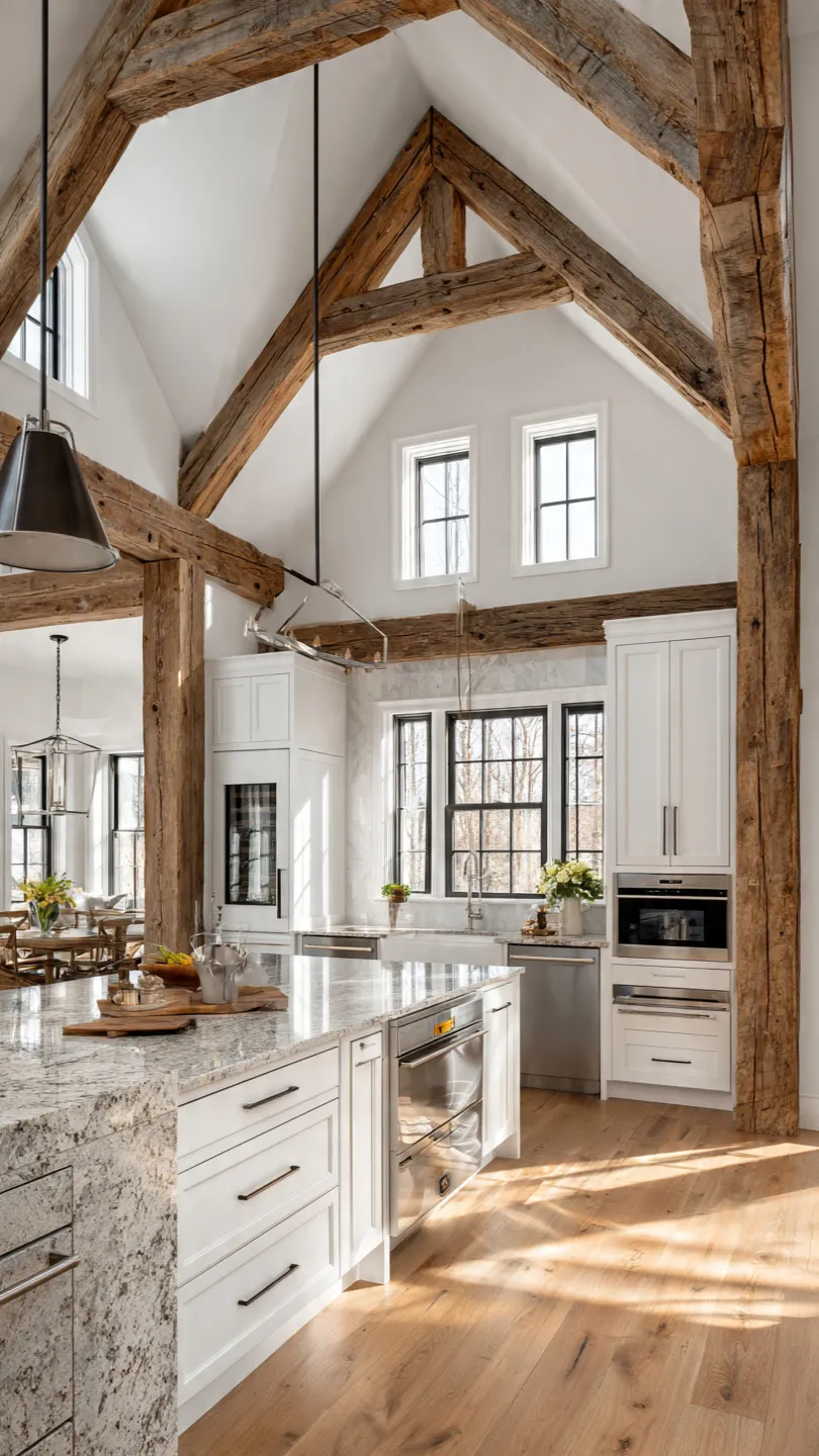 Incorporate Rustic Wood Beams Above Kitchen Sink Designs