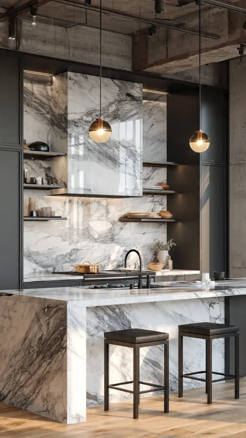 Industrial Style Calacatta Marble Backsplash Combination Concept