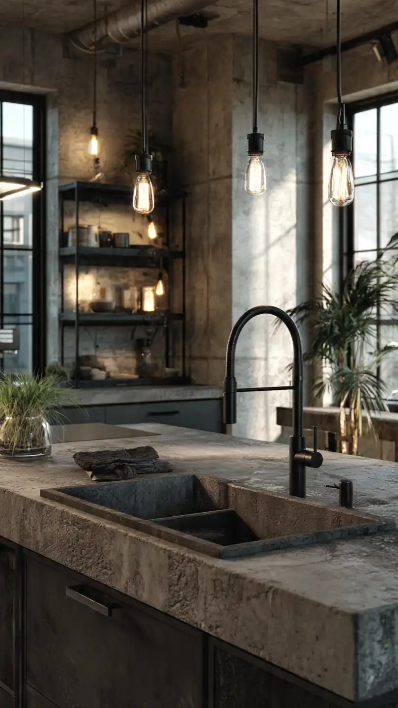 Industrial Style Corner Kitchen Sink with Metal Accents