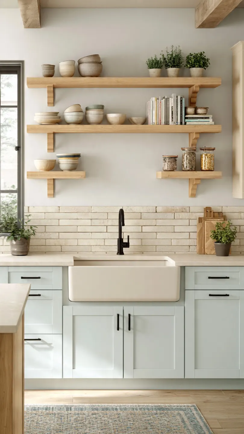 Install Floating Wooden Shelves Above Kitchen Sink Areas