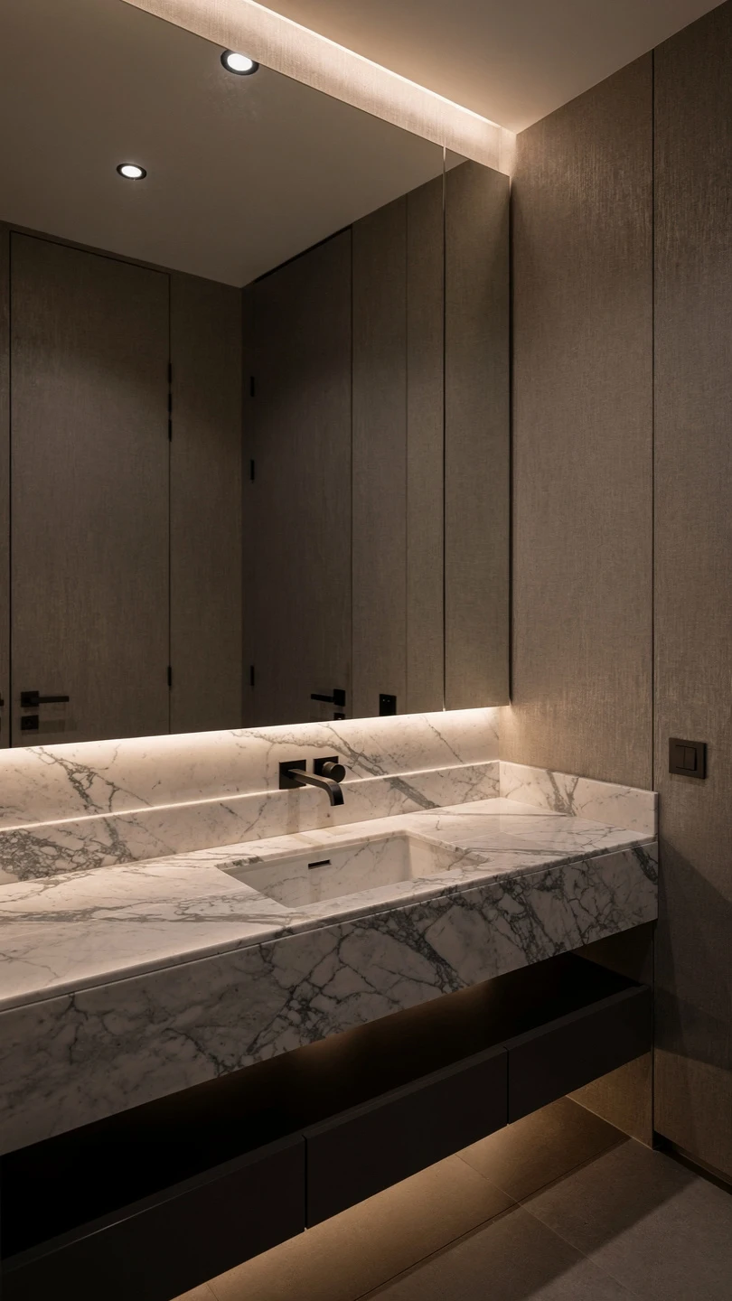 Integrated Calacatta Marble Sink with Seamless Countertop Design