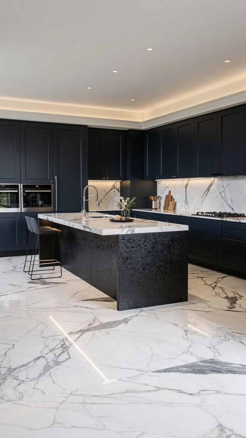 Kitchen Island Contrast Flooring Design