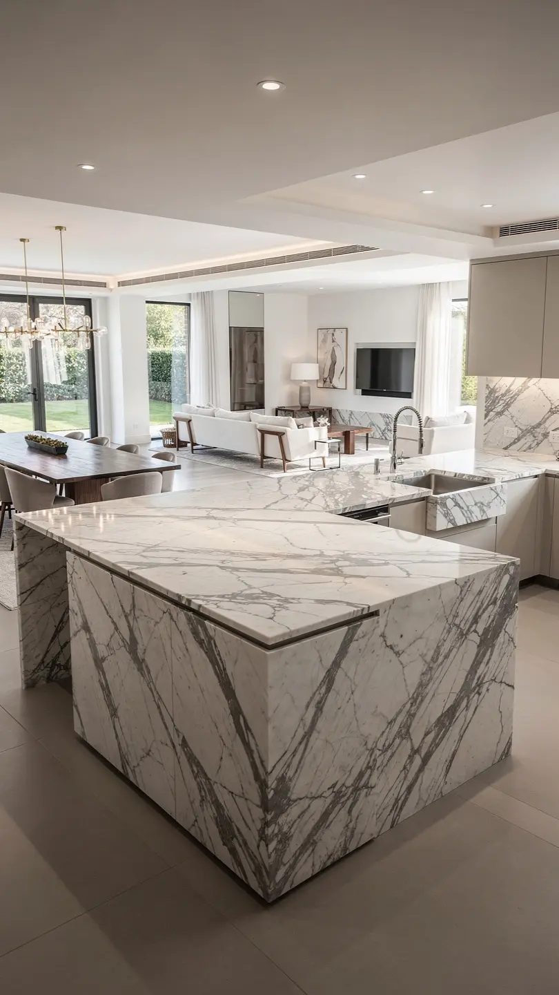 Large Format Calacatta Marble Kitchen Island Statement Piece