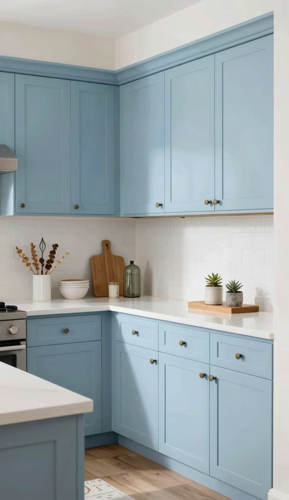 Light Blue Cabinets with White Countertops
