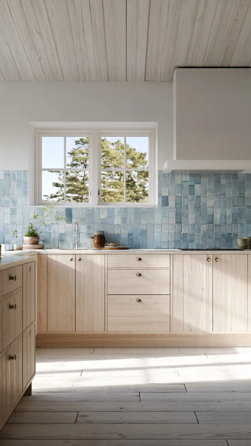 Light Blue Scandinavian Kitchen Backsplash