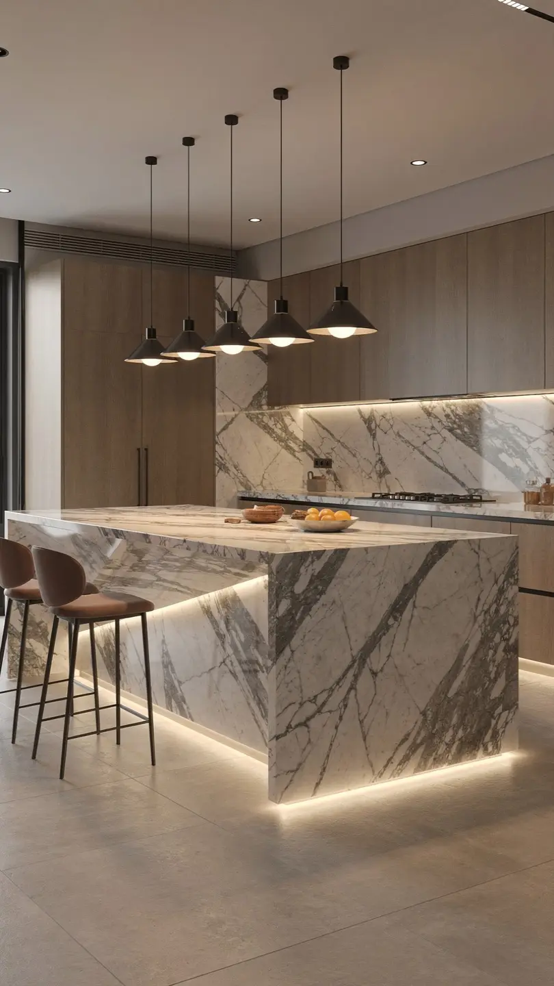 Lighting Strategies to Enhance Marble Kitchen Island Aesthetics
