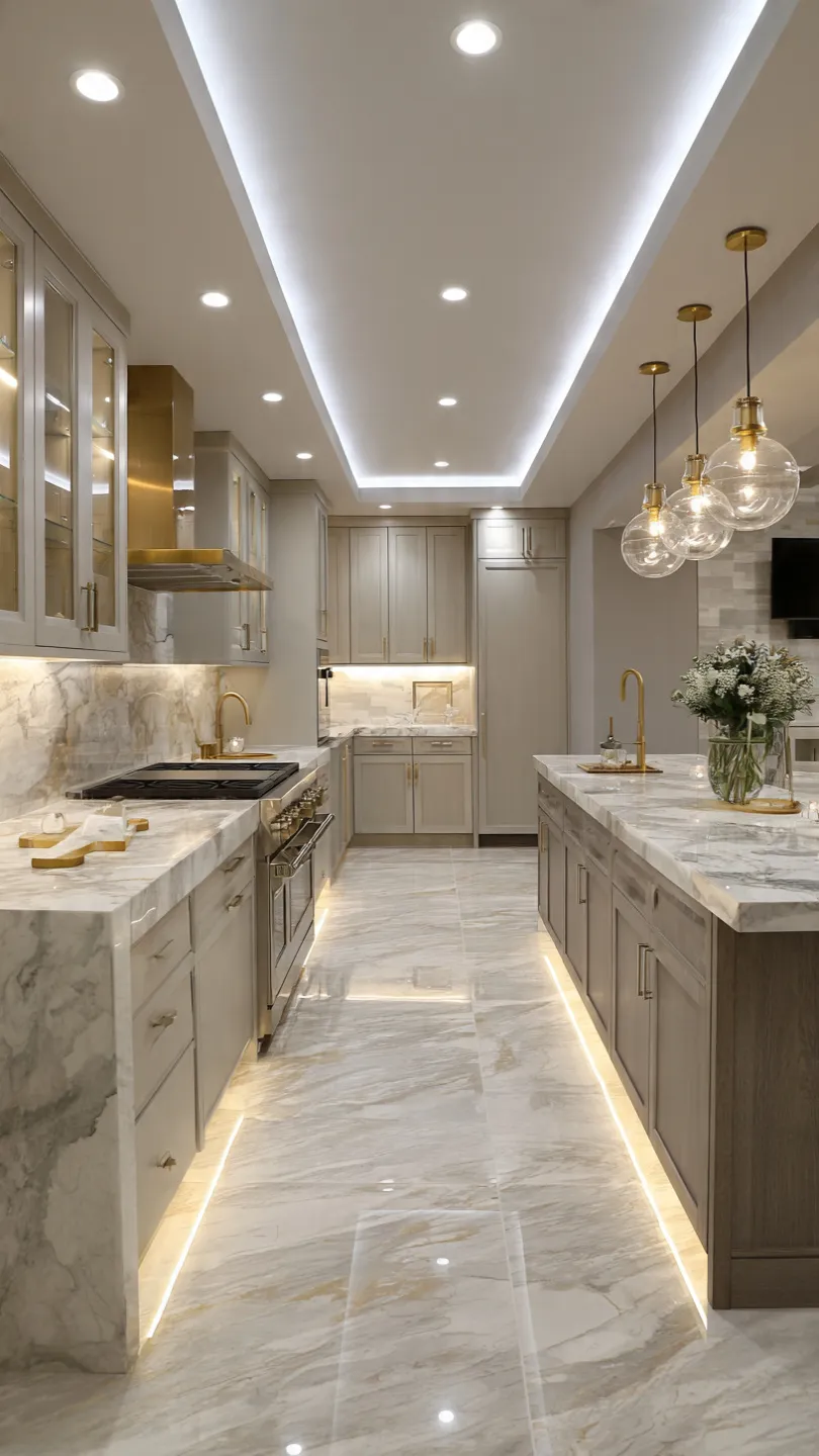 Luxury Basement Kitchenette with Stove and Marble Details
