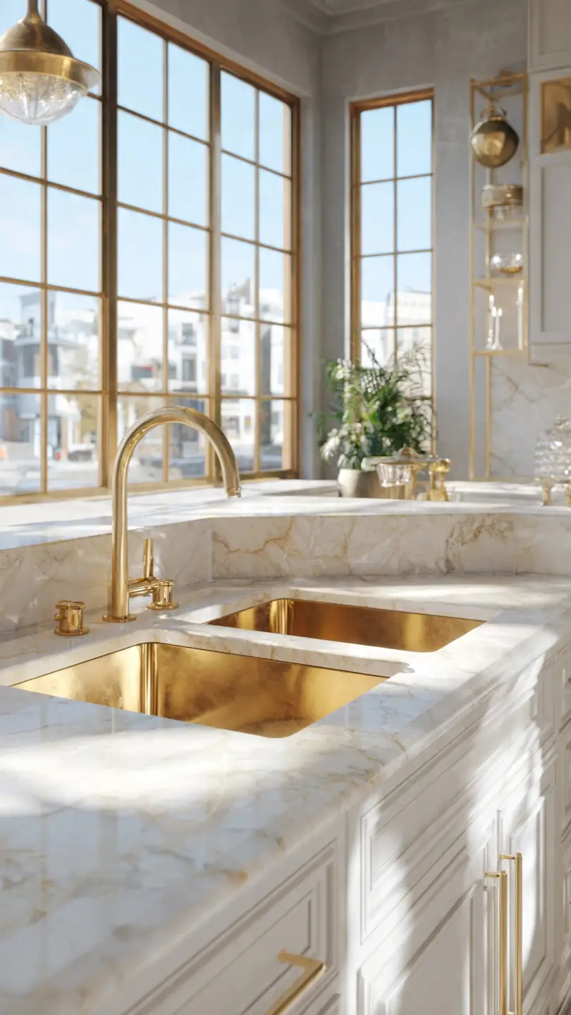 Luxury Marble Corner Kitchen Sink Setup for Elegant Kitchens
