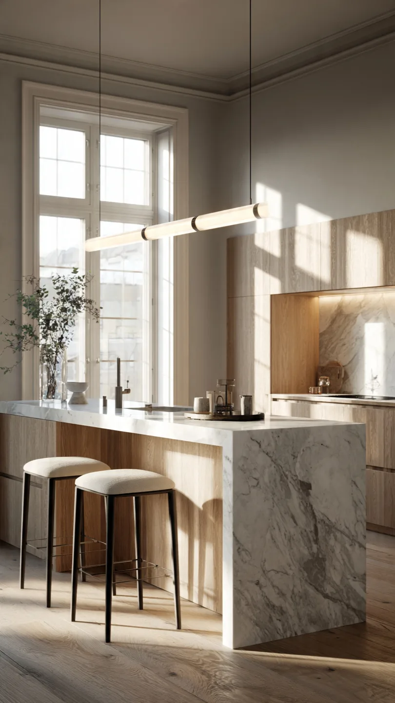 Marble Scandinavian Kitchen Island for Refined Nordic Elegance