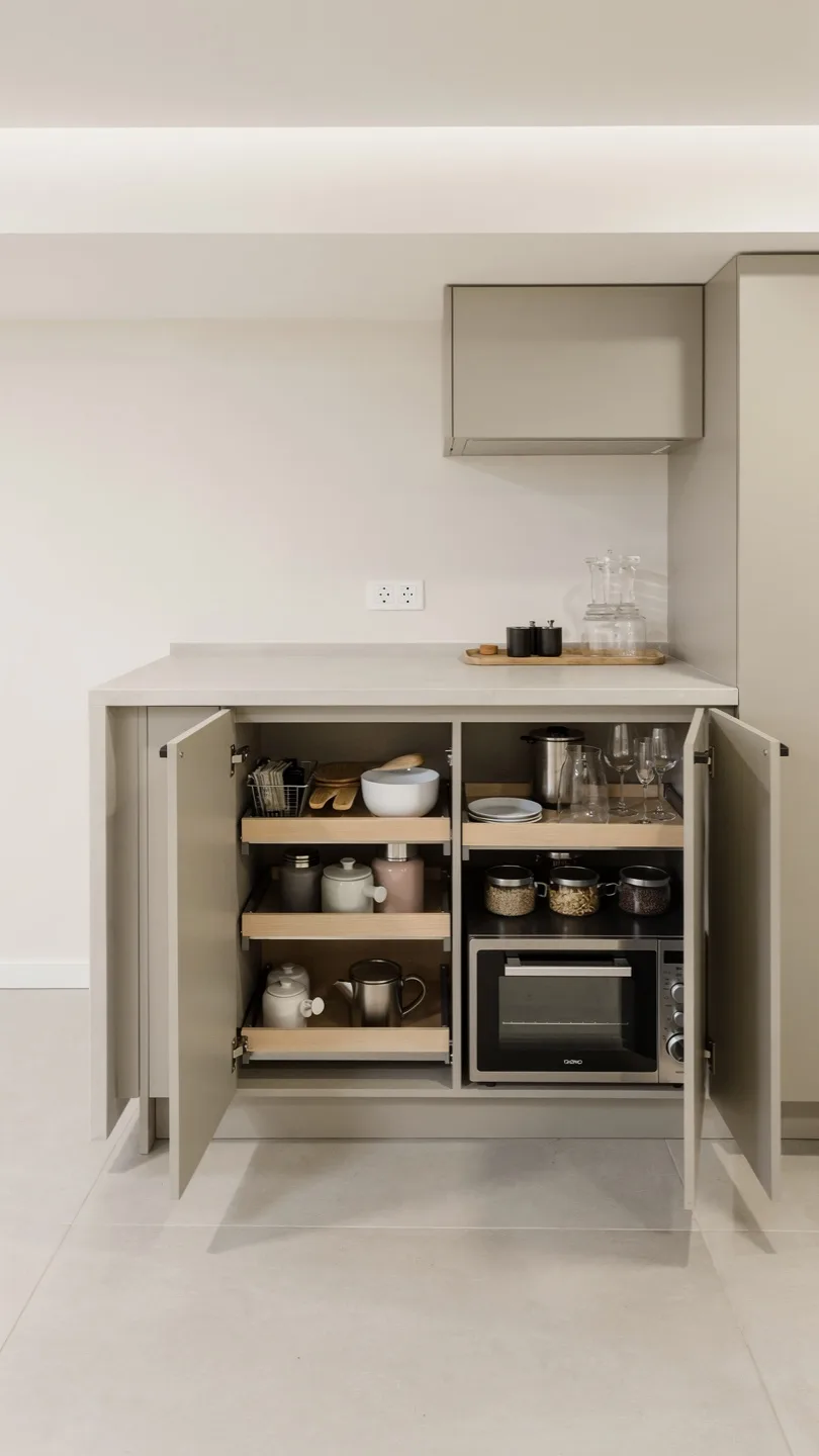 Minimalist Basement Kitchenette Bar with Hidden Storage Solutions