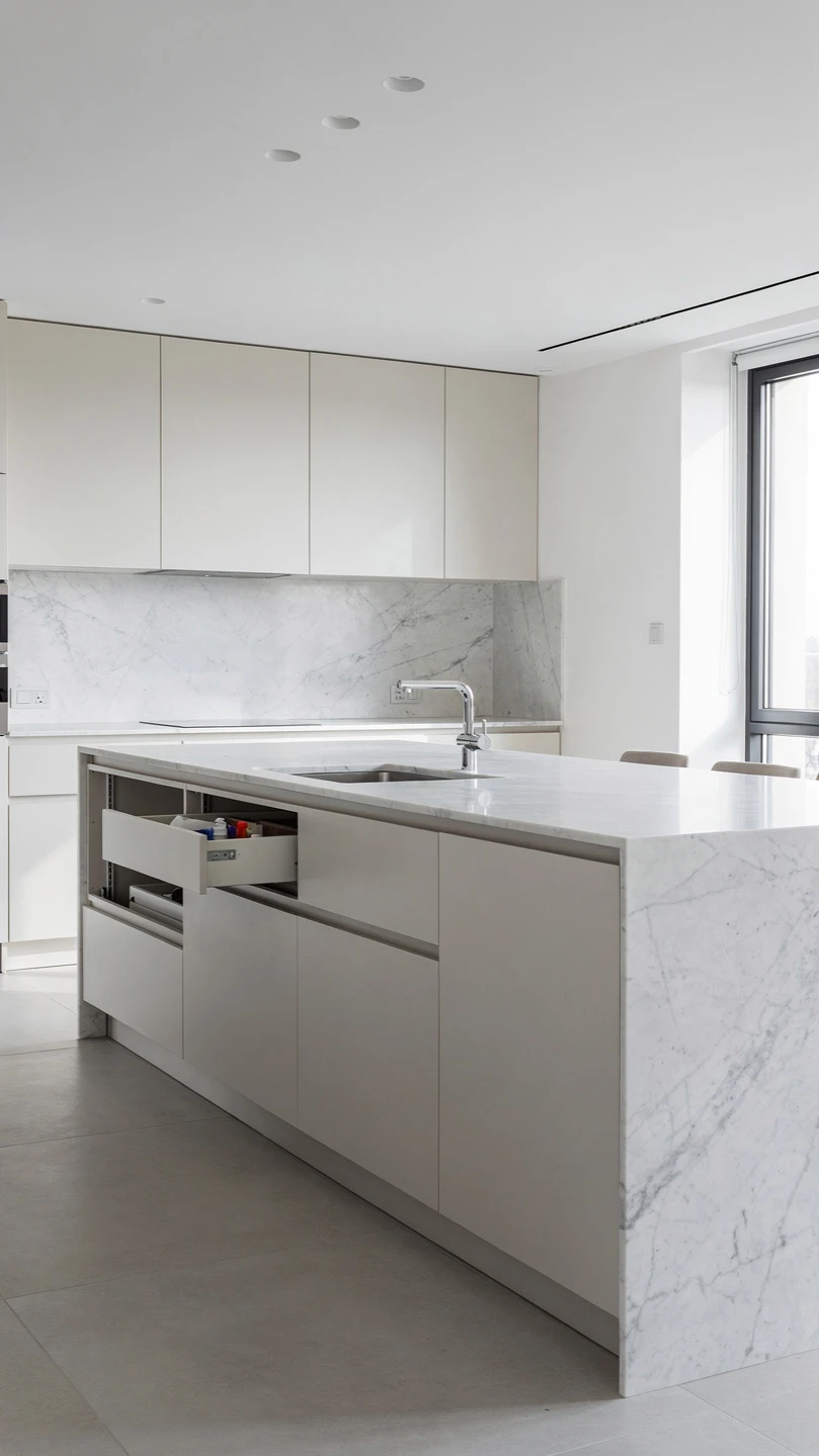 Minimalist Calacatta Marble Kitchen Island with Clean Lines