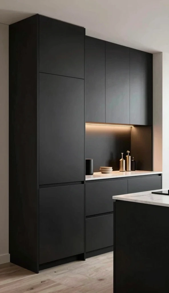 Minimalist Matte Black High-End Kitchen Cabinets