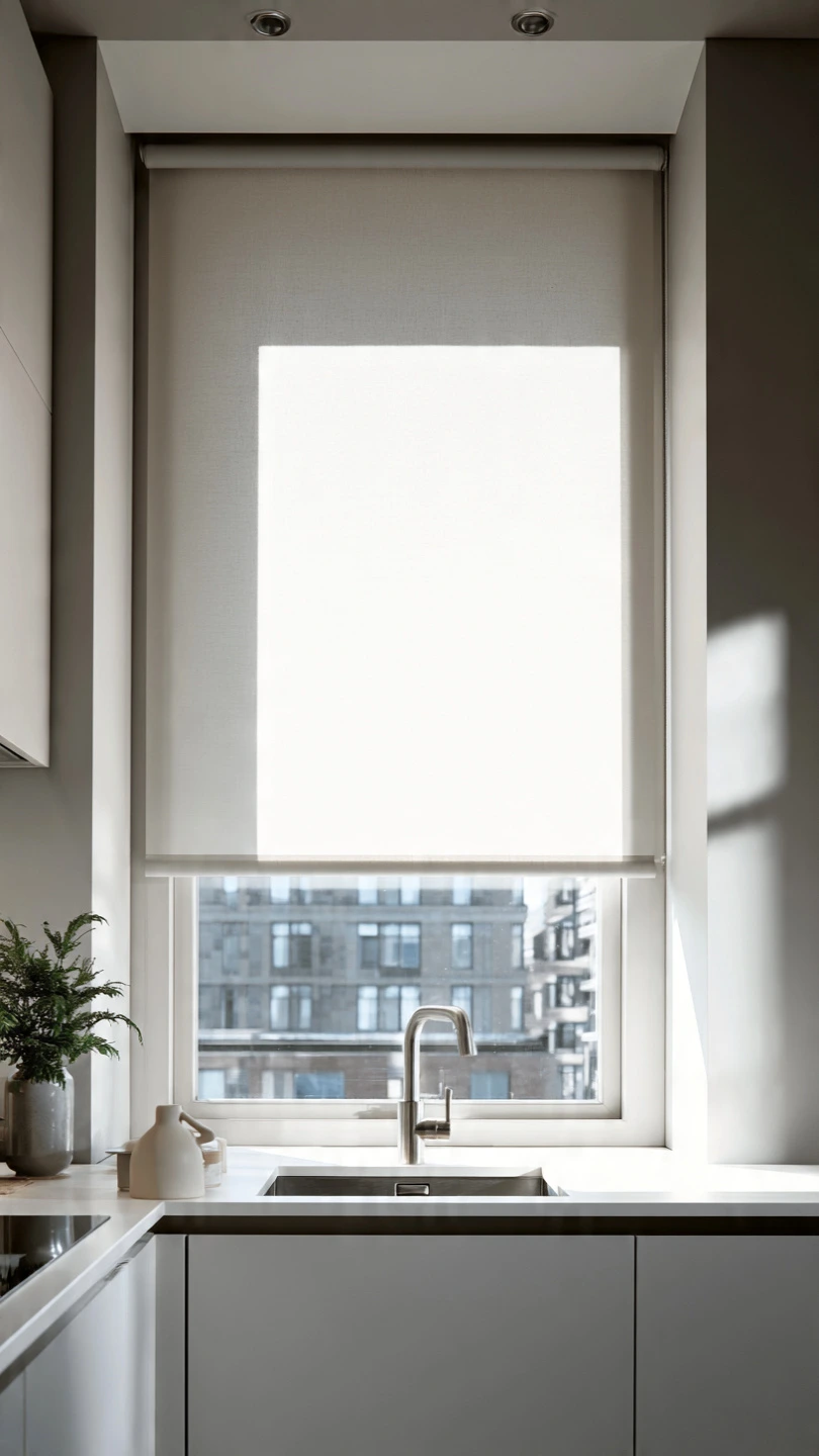 Minimalist Roller Blinds for Clean Kitchen
