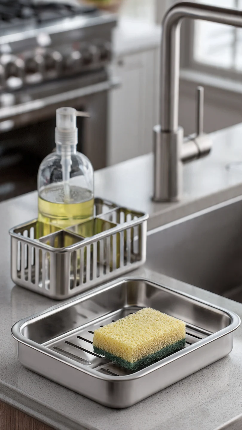 Minimalist Stainless Steel Kitchen Sink Soap Tray for Modern Kitchens