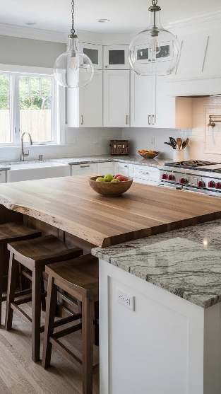 Mixed Material Countertops with Stone Accents