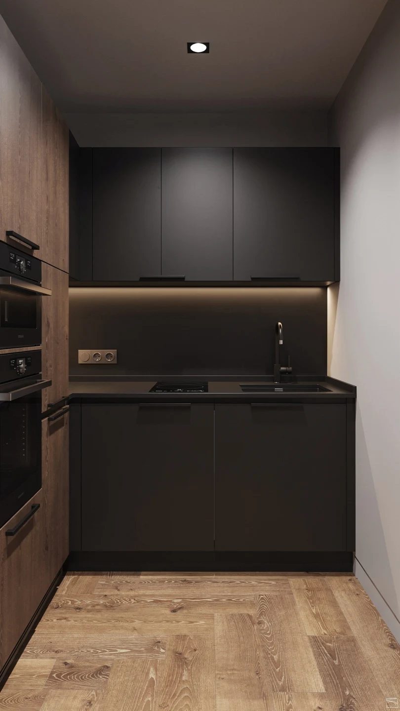 Modern Basement Kitchenette With Matte Black Accents
