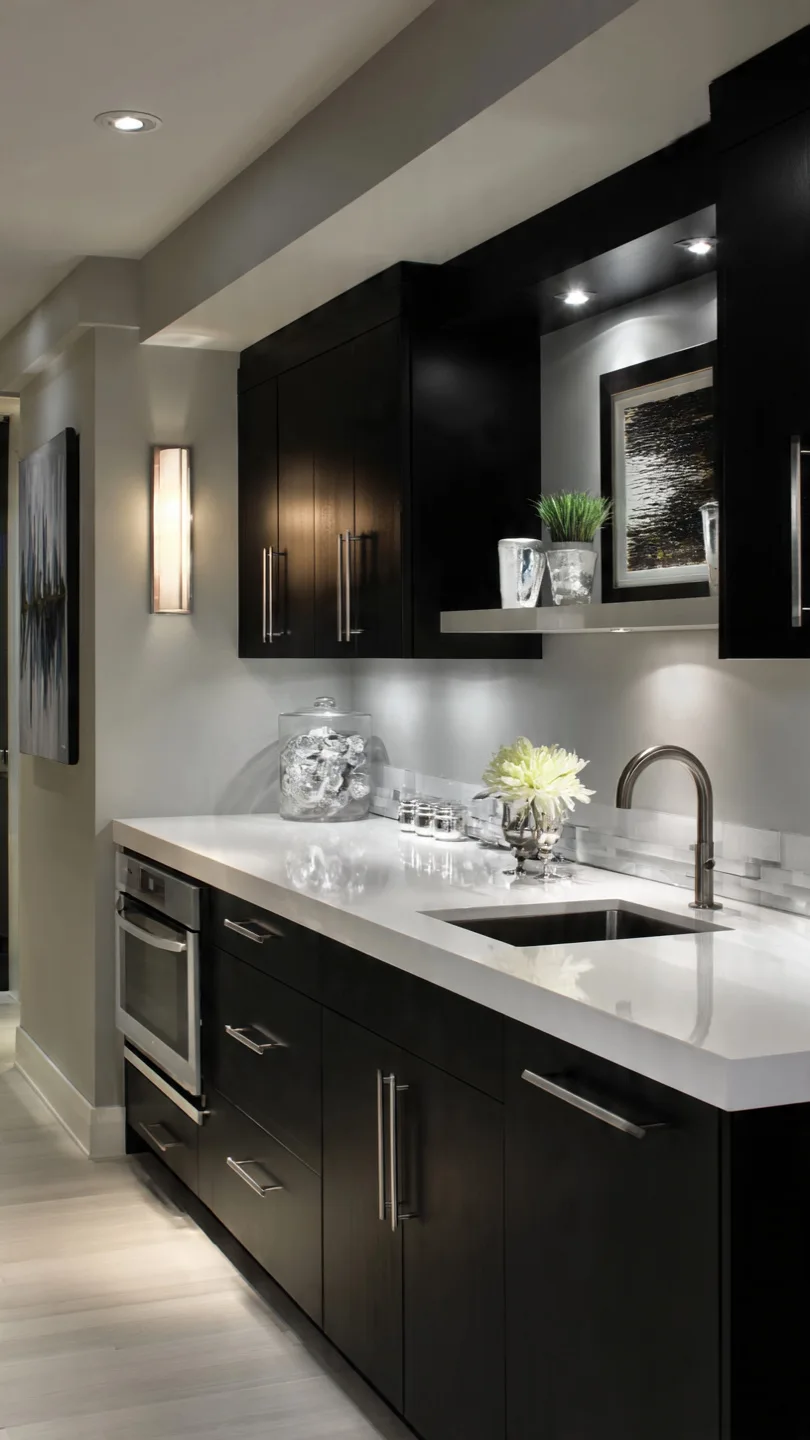Modern Black and White Basement Kitchenette No Sink Theme