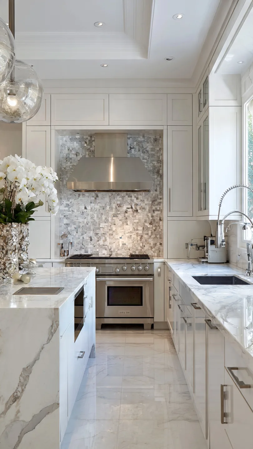 Mosaic Accent Calacatta Marble Backsplash Feature Design