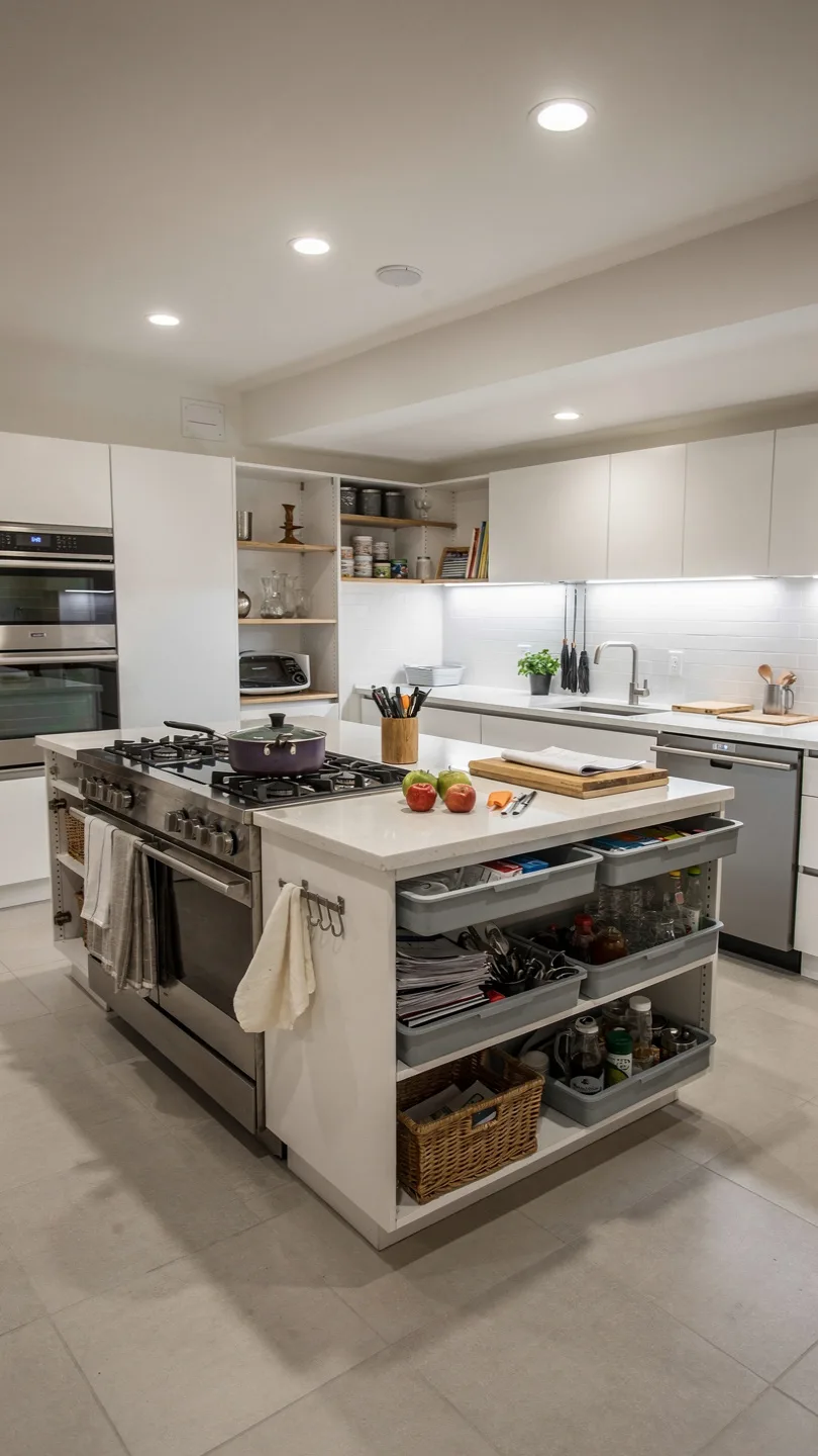 Multi-Functional Basement Kitchenette with Island Workspace
