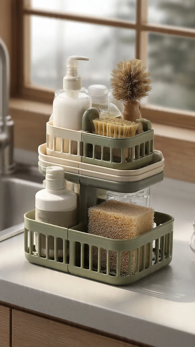 Multi-Layer Kitchen Sink Soap Tray with Vertical Storage Design
