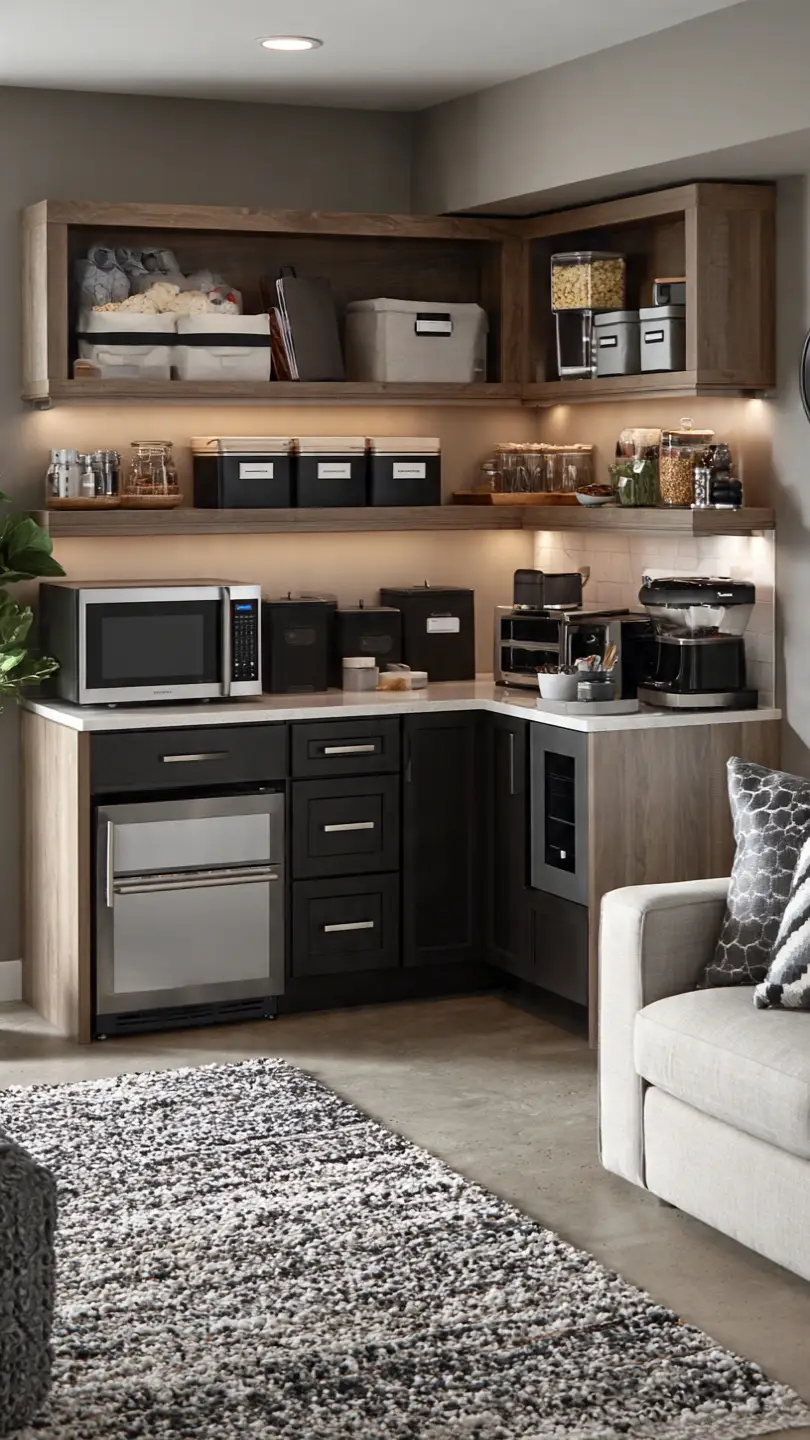 Multi-Purpose Snack Station Basement Kitchenette No Sink Design
