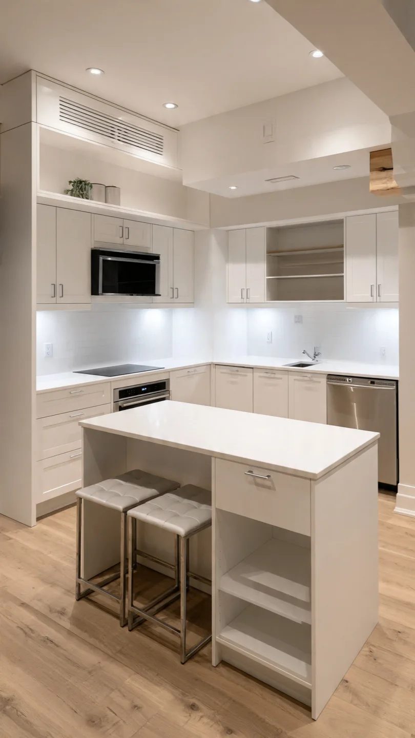 Multi-functional island workstation for basement kitchens