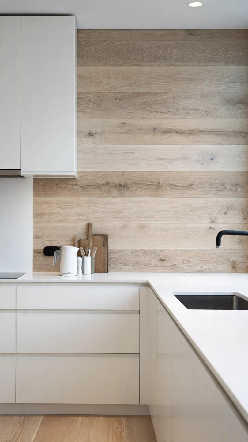 Natural Wood Scandinavian Kitchen Backsplash